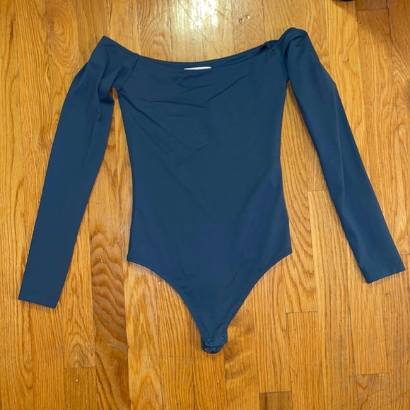 Aritzia Tops Aritzia Off The Shoulder Blue Body Suit Poshmark